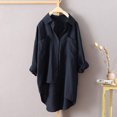 thumbnail image 3 of Pompotops Women's Linen Shirt Roll-Up Sleeve Tops Button Irregular Tunic Pockets Blouse Clearance, 3 of 3