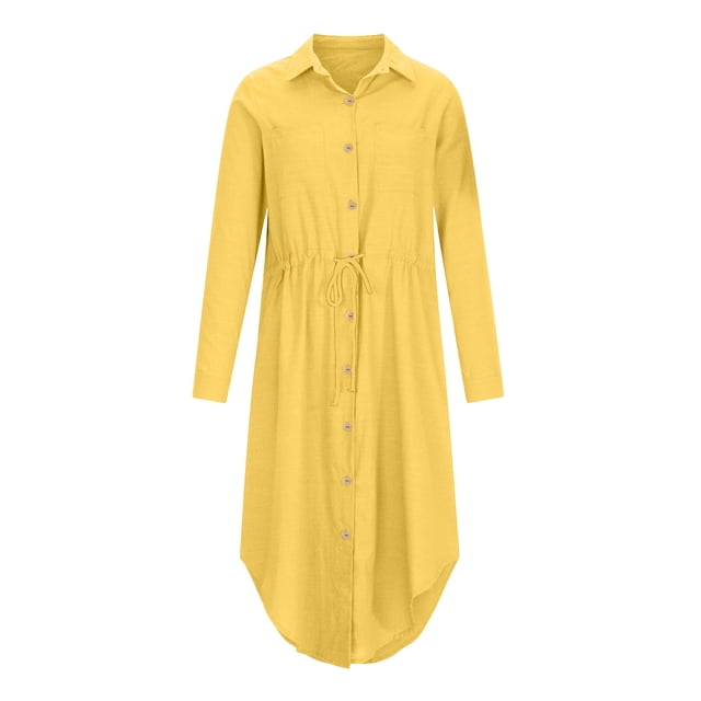 Pisexur Robes d'Été pour Femmes en Coton et Lin à Boutons, Robe Chemise à Manches Courtes, Cordon de Serrage, Col en V, Couleur Unie, Robe Formelle Décontractée, Contrôle du Ventre, Robe Soleil Fluide, Grande Taille P-5TG