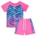 thumbnail image 2 of Girls Rash Guard 2-Piece Swimwear Fish Scale Pattern Swimwear Upf 50+ Uv for 4-12Y, 2 of 6