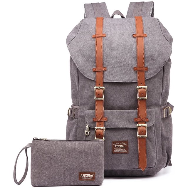 KAUKKO School Travel backpack for university flexible with laptop for 15",22L(Canvas Grey2pc)