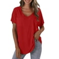thumbnail image 1 of Yubnlvae T-Shirt Décontracté à Poche à Manches Courtes pour Femmes, T-Shirt Décontracté à la Mode pour Femmes Uni avec Poche, Liquidation! Uni, Col Rond, Rouge, G, 1 of 4