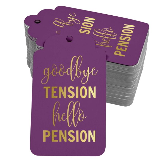Inkdotpot Pack Of 100 Real Gold Foil Paper Tags Good Bye Tension Hello Pension Retirement Favor Hang Tags