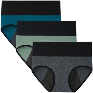 INNERSY Culottes Menstruelles pour Femmes Taille Haute sous-Vêtements Post-Partum Anti-Fuites Culottes Menstruelles Lot de 3 (m, Turquoise/vert/gris avec Doublure Foncée)