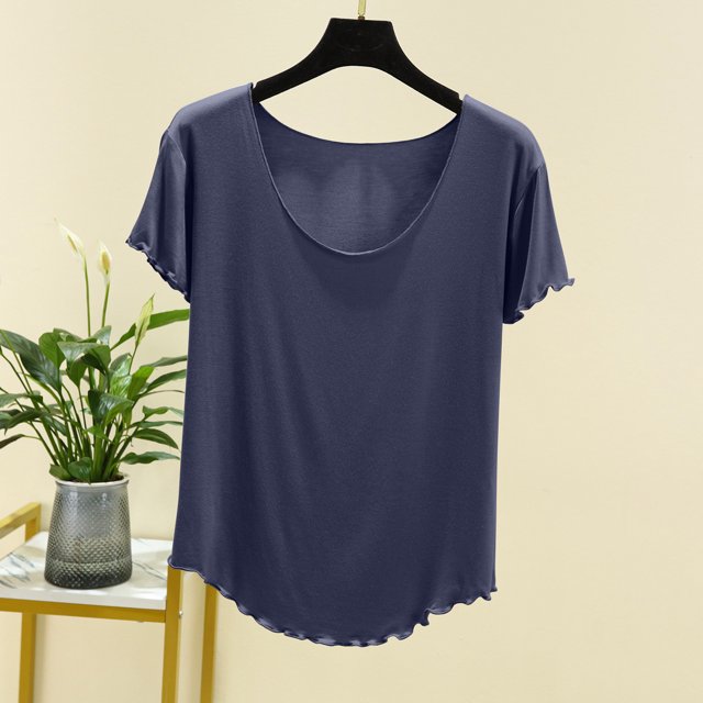 Blouses pour Femmes Femmes Uni Col Rond Manches en Dentelle Haut à Manches Courtes Haut/chemise à Manches Courtes à Col Rond