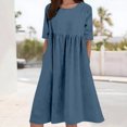 thumbnail image 2 of HXWCHs Robe à Étages pour Femme en Mélange de Lin, Robe Décontractée à Manches Courtes avec Poches Latérales Bleu Ciel XXXXXL, 2 of 5