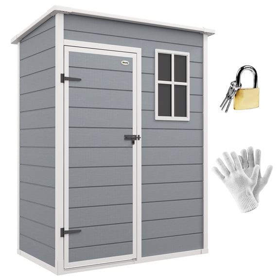 Outsunny 5 x 3FT Outdoor Storage Garden Shed with Lockable Door, Grey