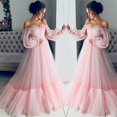 thumbnail image 2 of 2025 Robe Rec Mignonne Unie pour Femmes à Manches Longues, Col Barré, Robe de Bal en Gaze Longue et Longue, 2 of 7
