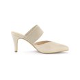 thumbnail image 3 of BLISSFUL STEP Women's Pointed Toe Elastic Strap Stiletto Heelsed Mules Beige 9, 3 of 8
