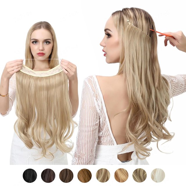 1pcs Extensions de Cheveux Longs Bouclés Ondulés, Perruque Réglable Extension de Cheveux Longs Ondulés Perruque Synthétique Mise à Niveau dans les Postiches Extensions de Cheveux Invisibles Fil Noir