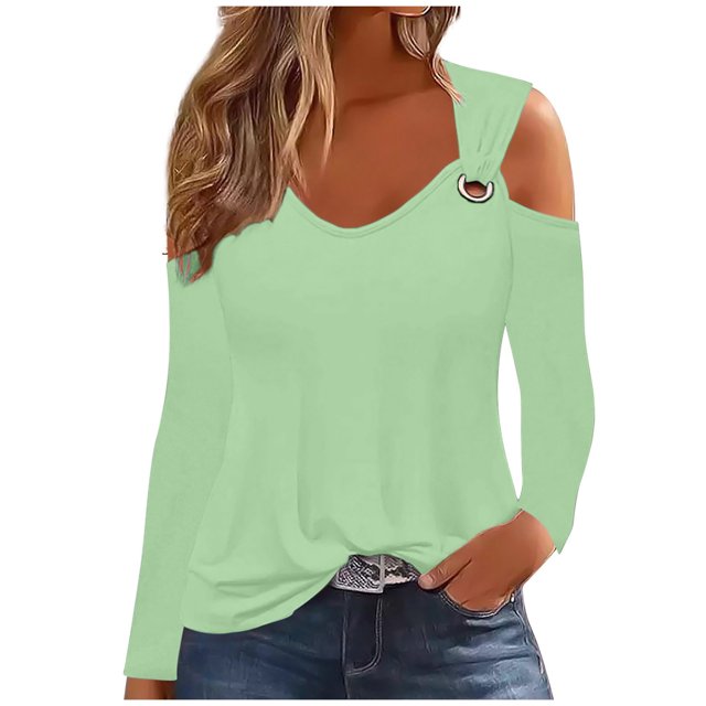 Yuyuzo Womens Tunic Tops Cold Shoulder Long Sleeve Shirts Loose Solid Color Lightweight Tee Tops