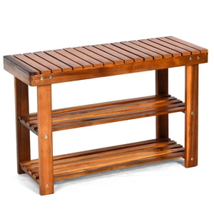 Costway 3-Tier Raquette de chaussures en bois 27.5' Banc de chaussure Autoportant Bottes Organisateur lourd