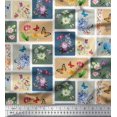 thumbnail image 1 of Soimoi Blue Polyester Crepe Fabric Floral & Insect Patchwork Printed Craft Fabric by The Yard 52 Inch Wide, 1 of 3