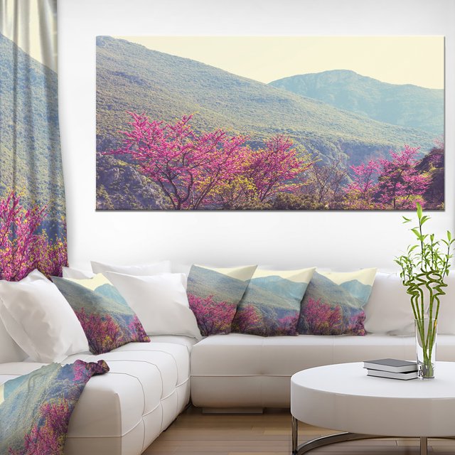 Pink Blossoming Flowers in Mountains - Floral Canvas Art Print