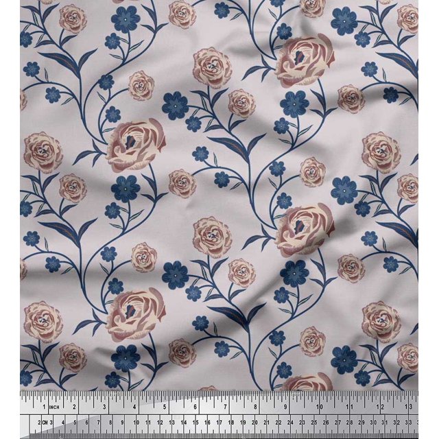 Soimoi Tissu Popeline de Coton Feuilles & Roses Imprimé Floral 1 Yard 42 Pouces de Large