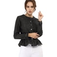 thumbnail image 2 of INSPIRE CHIC Veste en Denim à Basque pour Femme, Col Rond, Sans Col, Boutonnée, 2 of 6