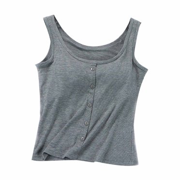 Timegard Camisoles pour Femmes avec Soutien-Gorge Intégré Col Rond à Boutons Sans Manches Douces Vêtements d'Intérieur Décontractés Hauts de Pyjama