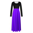 thumbnail image 4 of Robes de Boîte de Nuit Robe Maxi pour Femme Unie à Manches Longues à Col Rond à Enfiler Robe Patchwork Robes Midi pour Femmes 2024 S-77 Violet G, 4 of 5