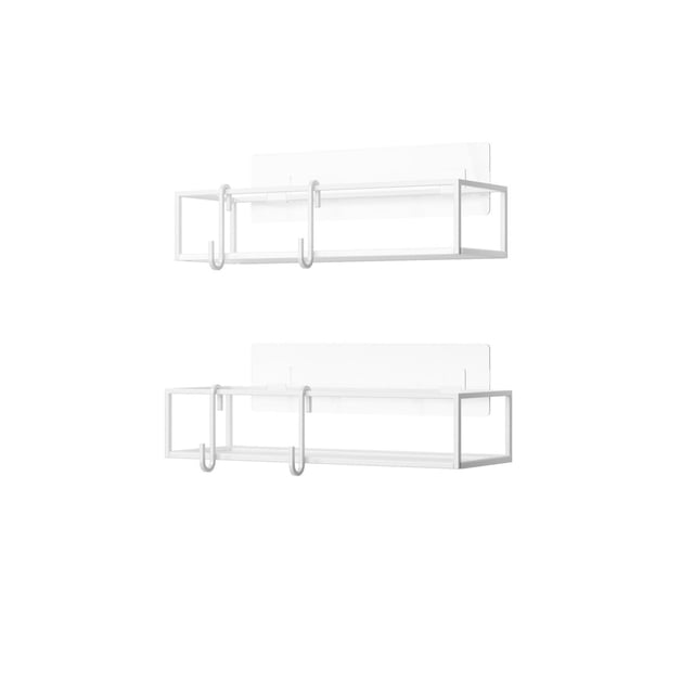 Umbra Cubiko Bacs de Douche, Ensemble de 2, Paniers de Douche d'Angle en Métal Blancs Antirouille avec Conception en Fil Courbé, Chacun avec Deux Crochets et Monté sur des Bandes Adhésives Imperméables et Non Dommageables pour une installation Facile sur les Carreaux, les Cloisons Sèches et les surfaces en Béton.