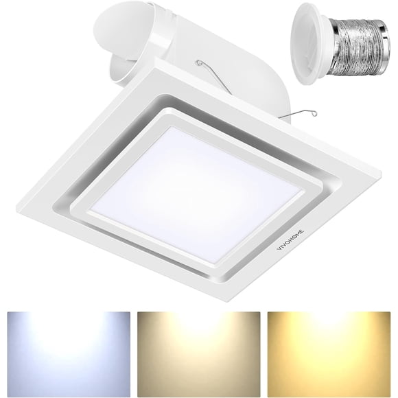 SPECSTAR Bathroom Exhaust Fan with Light, 165CFM Shower Ventilation Exhaust Fan with Adjustable 3000K/4500K/6500K LED Light Combo, Ceiling Mount w/ 4" Duct Hose 2.5 Sones Square Fan, 3 Colour Light