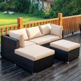 thumbnail image 4 of Patiojoy 5-Piece Outdoor Patio Sectional Rattan Wicker Conversation Sofa Set with Yellowish Cushions, 4 of 5