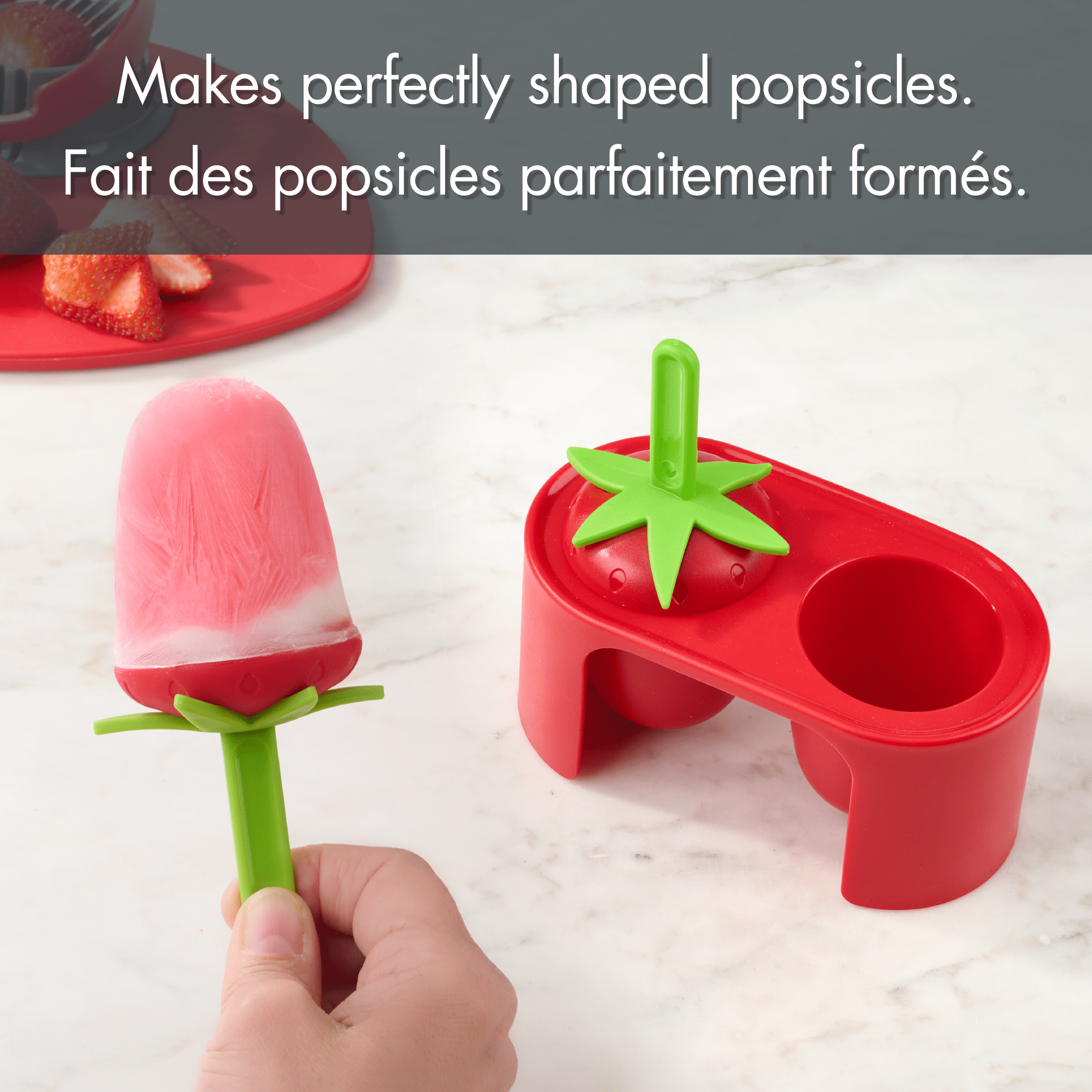 Mainstays 3-Piece Home-made Popsicle Mould, Strawberry Shape Set in Red and Green