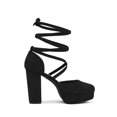 thumbnail image 3 of BLISSFUL STEP Escarpins pour Femmes Talons Blocs Plateforme à Brides à Lacets Escarpins Noirs 10, 3 of 7