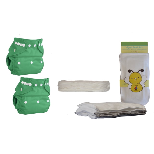 Kashmir Baby Bamboo One Size Pocket Cloth Diapers, Inserts, 10 Organic Wipes. Washable. Reusable- Sweet Pea