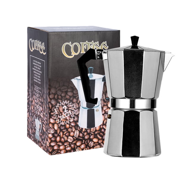 Moka Pot, Scalding Proof Plastic Handle Aluminum Alloy European Style Streamlined Grip Italian Coffee Maker Slender Shape with Metal Filter for Kitchen 1 Cup 50ml,2 Cup 100ml,3 Cup