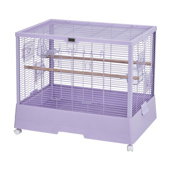 QinaQin Spacious Metal Bird Cage with Play Top, Large Rolling Stand, Storage Shelf, Slide-Out Tray, Purple