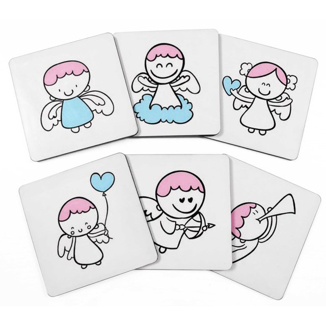 Inkdotpot Set of 6 Drink Coasters DecorativeNon,SlipCork Base4-inch Square PrintedCoastersEasy Clean- Angels