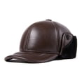 thumbnail image 1 of Men's Genuine Leather Duckbill Baseball Cap with Thick Fleece Lining, Warm Winter Hat, 1 of 6