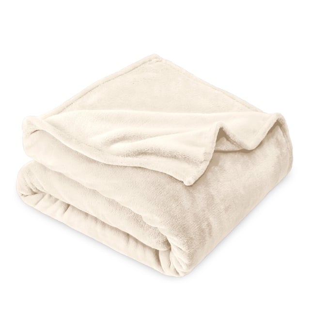 Bare Home Microplush Fleece Blanket - 300 GSM - Fuzzy Microfleece - Soft & Plush - Full/Queen, Vanilla