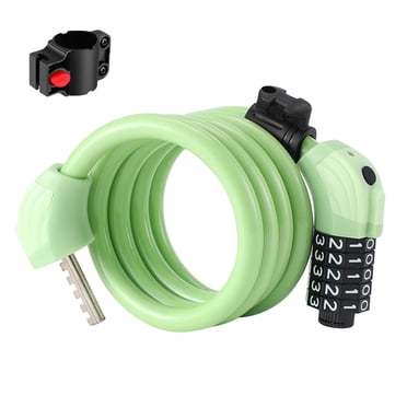 TopLLC Câble de Verrouillage de Vélo, Verrou de Vélo Auto-Enroulé de 4 Pieds de Long à 5 Chiffres Réinitialisable avec Lumière de Vision Nocturne, Verrou de Sécurité de Bicyclette Antivol avec Support de Montage pour Trottinettes d'Extérieur