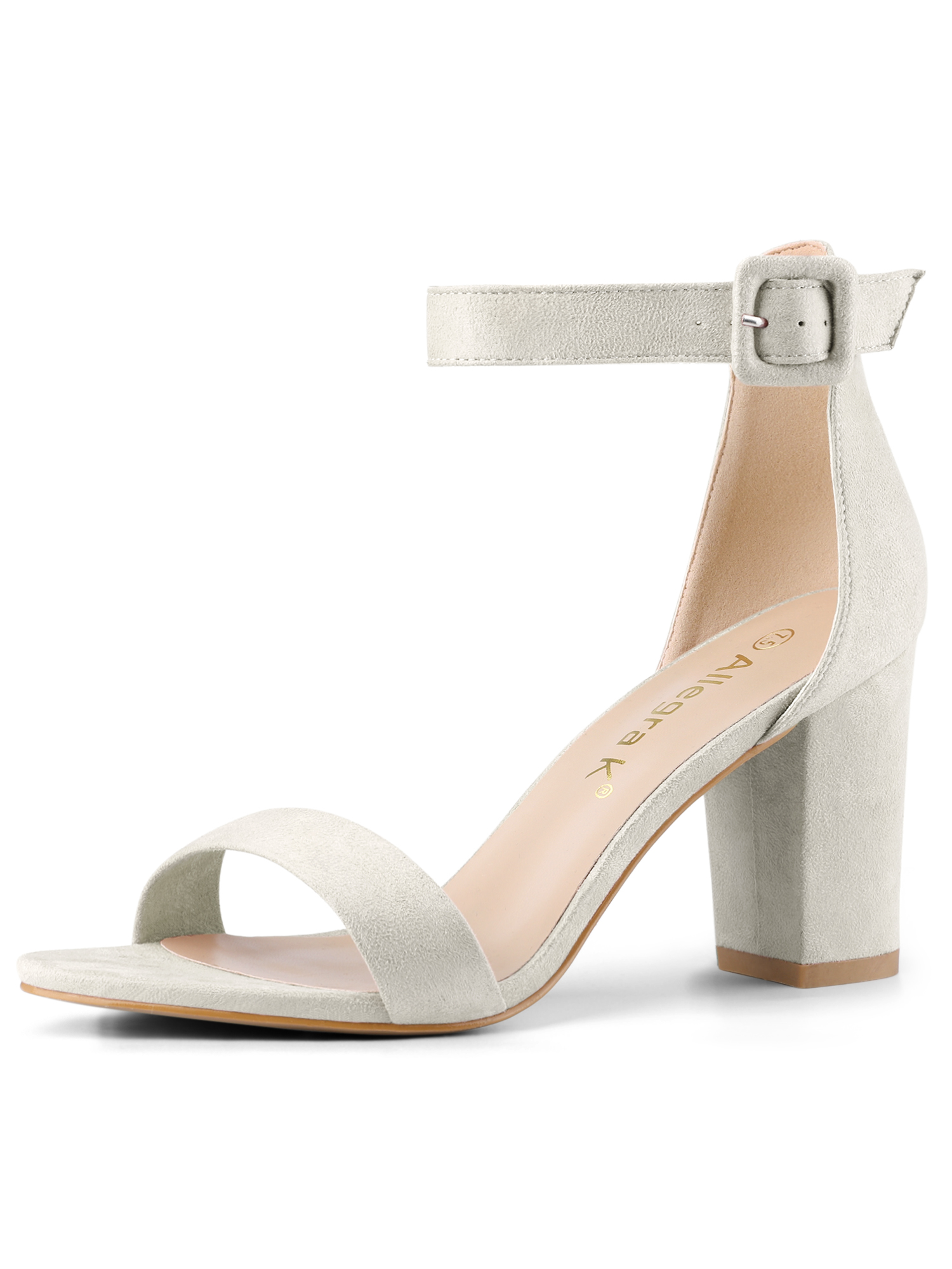 BLISSFUL STEP Women's Shoes Ankle Strap Block Heel Buckle Open Toe Sandals Grey 5.5