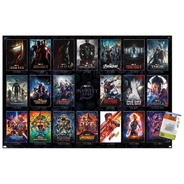 Marvel Avengers: The Infinity Saga - One Sheet Grid Wall Poster, 22.375" x 34" Framed