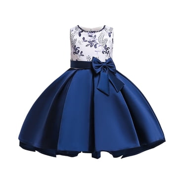 Birthday Dresses for Girls Toddler Girls Solid Color Pearl Embroidery Bowknot Birthday Party Flowers Gown Kids Dresses