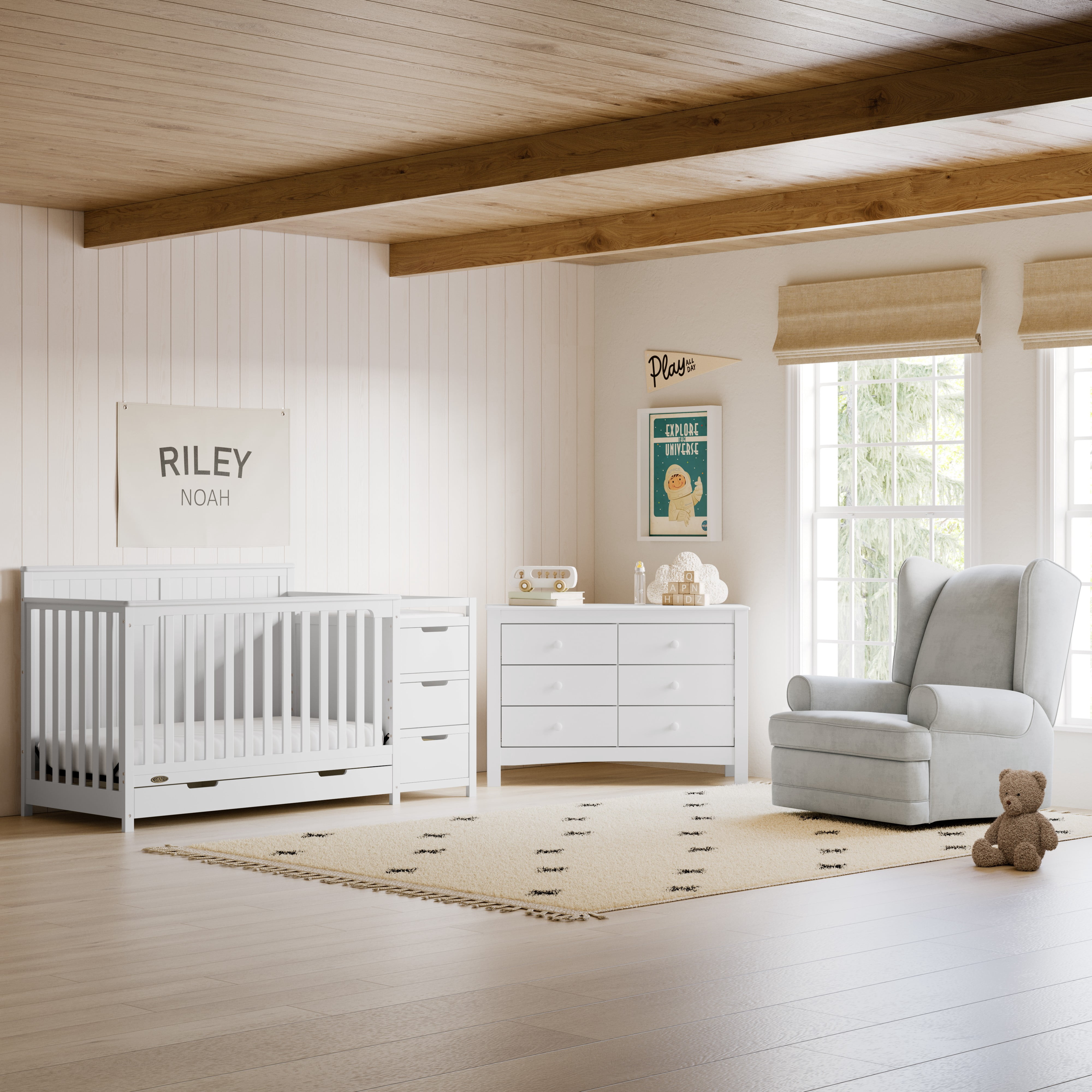 Lit de bébé convertible 5 en 1 avec tiroir et table à langer Hadley de Graco, Blanc