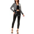 thumbnail image 2 of INSPIRE CHIC Blouson Bomber Court Métallisé à Manches Longues à Col Montant avec Fermeture Éclair pour Femme TP Argent, 2 of 7