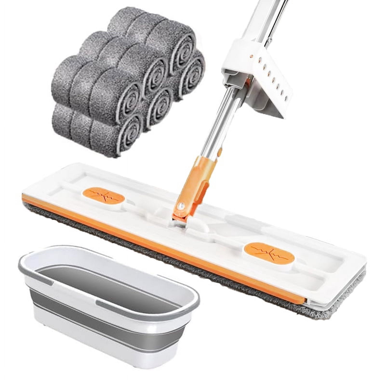 Large Flat Mop, Microfiber Mop 360 Rotating Dust Mop with Dewatering Scraper, Large Flat Mop for Wet Dry Use, Adjustable 130cm Handle with Microfiber Pads