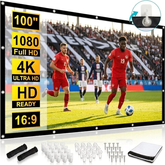 The Bigly Brothers 100-inch Projector Screen, Double-Sided Washable Indoor/Outdoor 16:9 Wall Mount Screen, Foldable Anti-Crease Portable Projector Screen for Home Theater, Gaming, Business, Weddings