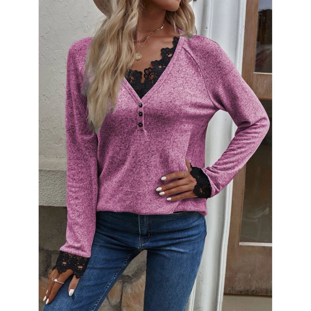 Haut Tricoté pour Femmes, Col en V, Manches Raglan, Confortable pour le Travail, pour les Rendez-Vous, Gris, Noir, Rouge, Bleu, Kaki, Rose Vif, Couleur Citrouille