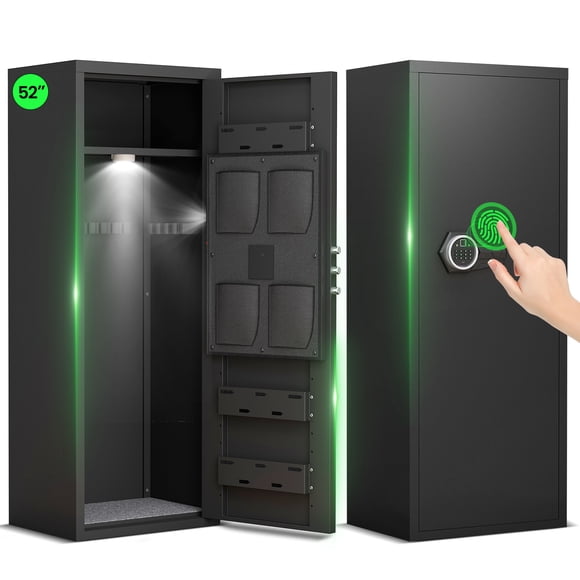 Silkight Coffre-Fort Biométrique pour Pistolet 11-12 avec Empreinte Digitale, Coffres pour Pistolet Longs Non Assemblés avec 3 Fentes Magnétiques pour Pistolet, Armoire à Pistolet avec Lumière à Induction Magnétique et Sac de Rangement