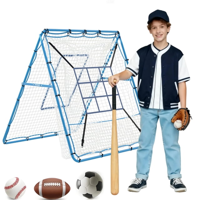 Filet de Rebond Réglable à 9 Zones pour Baseball et Softball 5 X 4 Pi, Entraîneur de Lancer, Frappe et Mise en Champ à 12 Angles, Filet d'Entraînement Multisport Portable pour l'Entraînement d'Équipe dans la Cour Arrière, Rouge