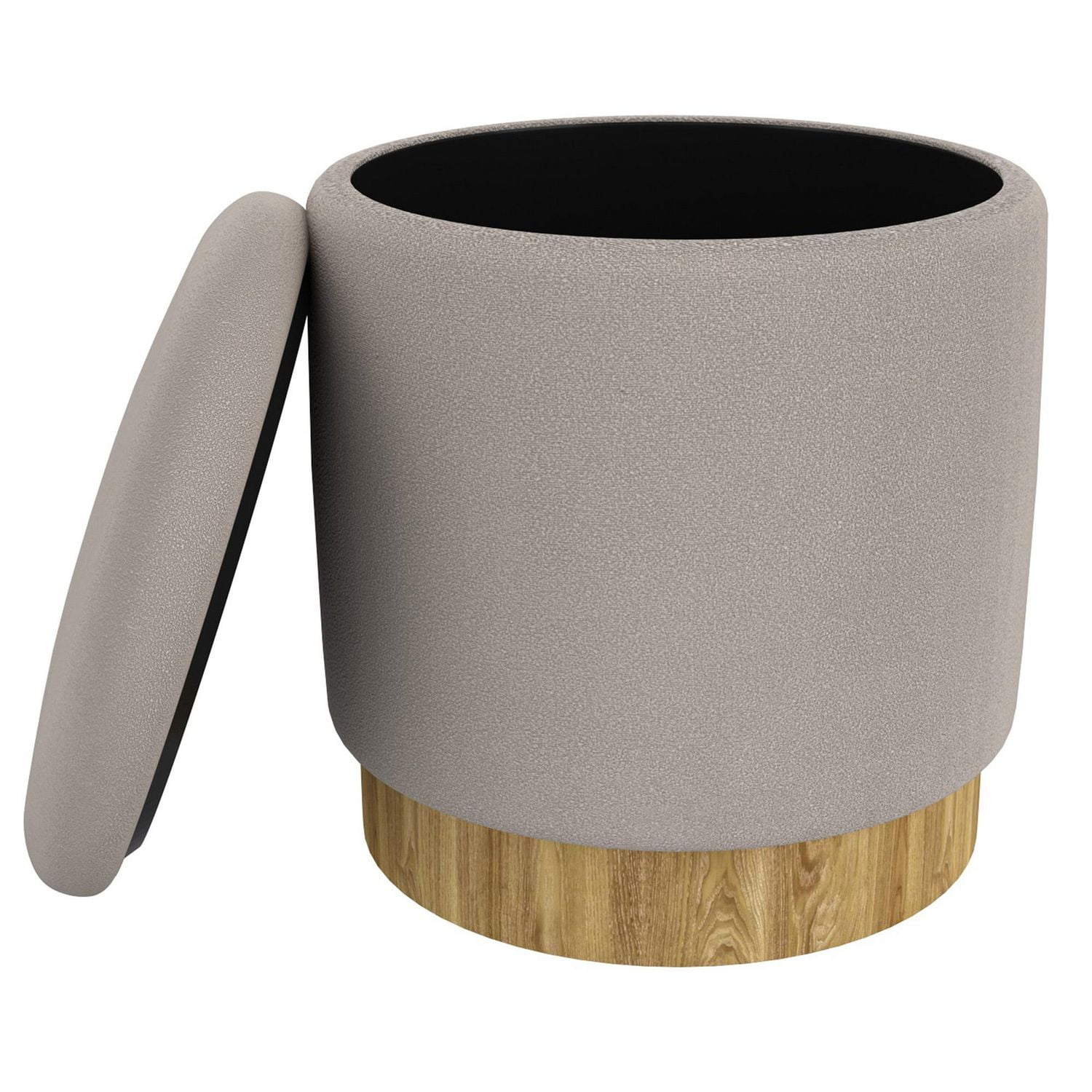 Moderne Tissu Ottomane de Rangement Ronde - Gris Chaud et Naturel