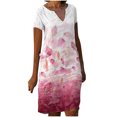 thumbnail image 2 of SMihono Robe Bohème d'Été pour Femmes Grande Taille Robes à Manches Courtes pour Femmes Mode Fleurs Imprimées Robe Soleil Taille Col en V Robe Longueur Genou, 2 of 5