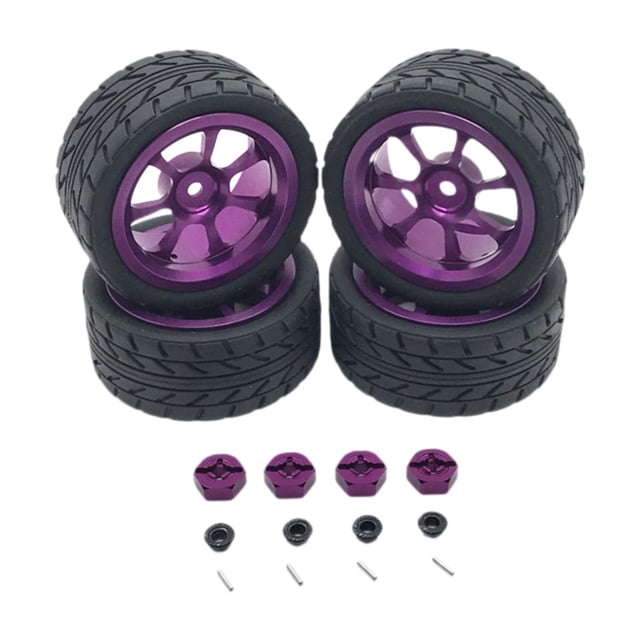 Milaget RC Wheel Rims Rubber Tires Kit Replacement M3 Wheel Nut for 144001 1:12 1:18 Purple