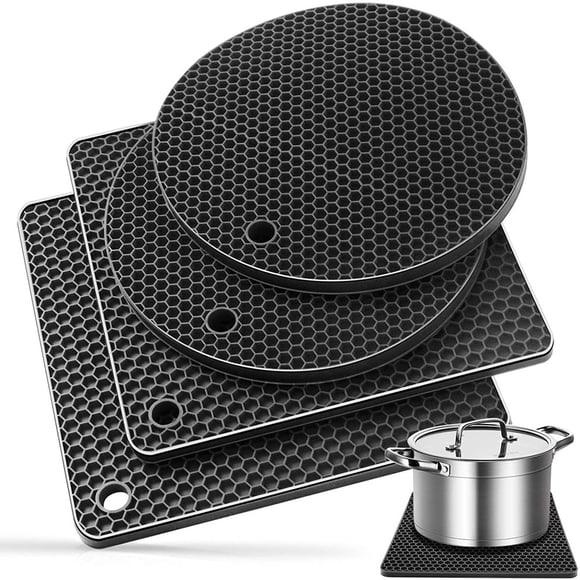 CNKOO Silicone Pot Holder Non Slip Potholder Heat Resistant Kitchen Trivet Hot Pads Multi Purpose Pot Holder Jar Opener Spoon Holder (4PACK)