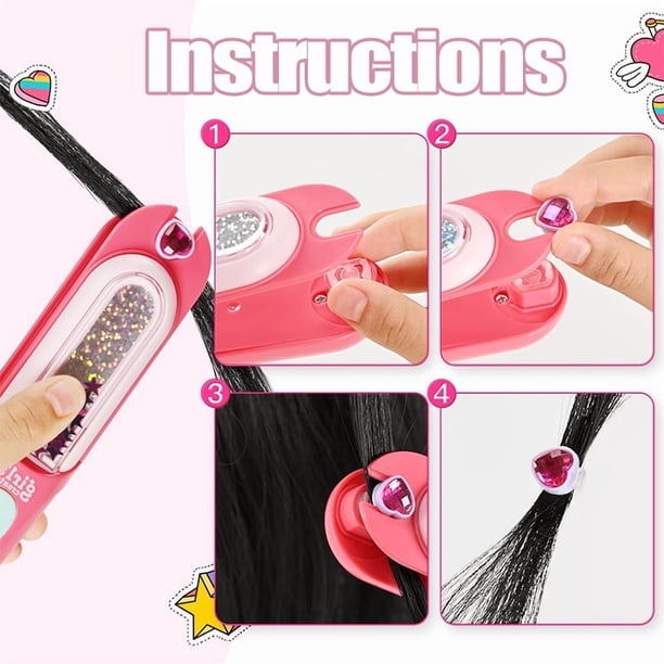 Kit de tampons pour cheveux, outil de coiffure avec strass réutilisables, accessoires pour cheveux pour filles, cadeau d'anniversaire pour filles (rose) (rouge