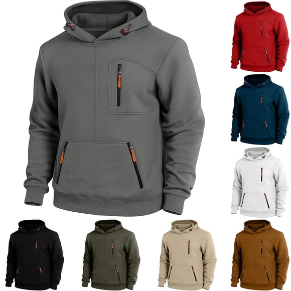 YOIAVAIOY Hoodies for Men 1/4 Zip Up Long Sleeve Plus Size Pullover Fall Winter Vintage Sweatshirt with Pockets White S