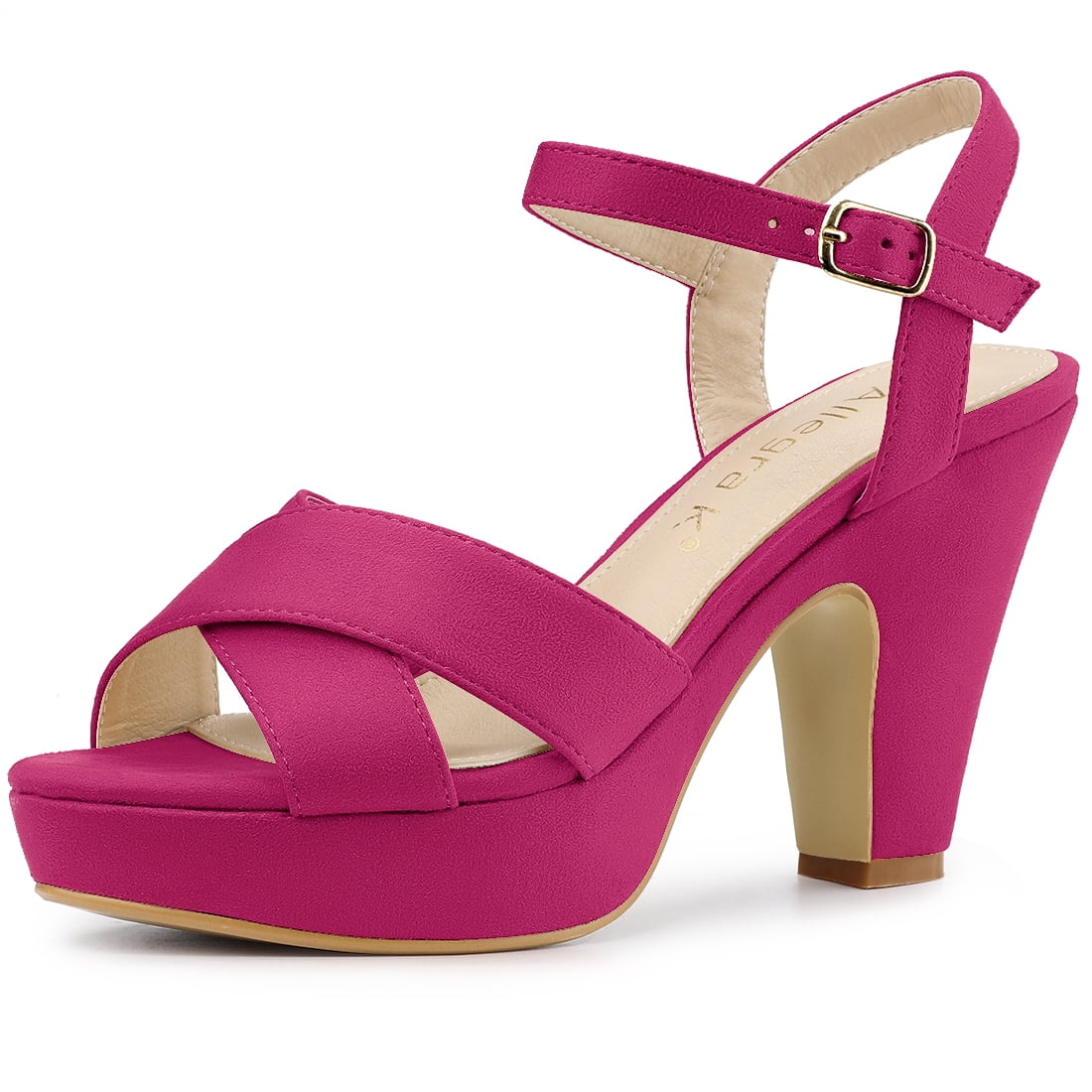 BLISSFUL STEP Women's Platform Chunky Heel Ankle Strap Sandals HotPink US 7